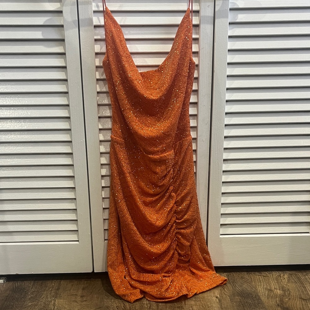 Windsor Orange Glitter Backless Dress